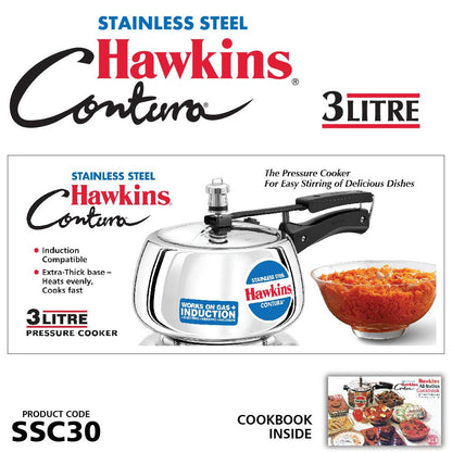 Hawkins Contura Stainless Steel Induction Base Inner Lid Pressure Cooker, 3 Litres