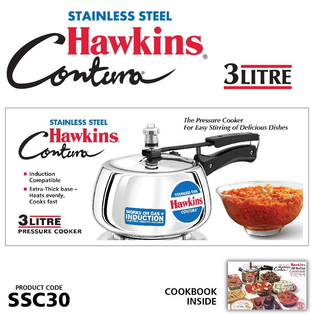 Hawkins Contura Stainless Steel Induction Base Inner Lid Pressure Cooker, 3 Litres