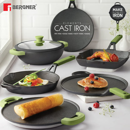 Bergner Elements Pre-Seasoned Cast Iron Grill Pan, 270MM