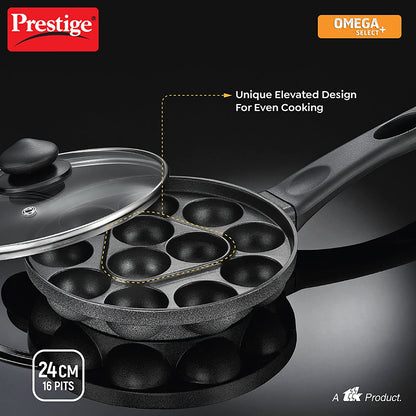 Prestige Omega Select Plus Aluminium Non-Induction Base Non-Stick Paniyarakkal with Lid