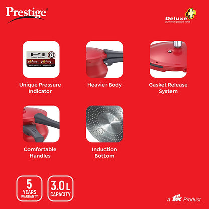 Prestige Deluxe Plus Aluminium Induction Base Outer Lid Pressure Cooker Mini Handi, 3 Litres