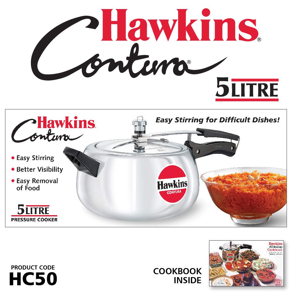 Hawkins Contura Aluminium Non-Induction Base Inner Lid Pressure Cooker, 5 litres