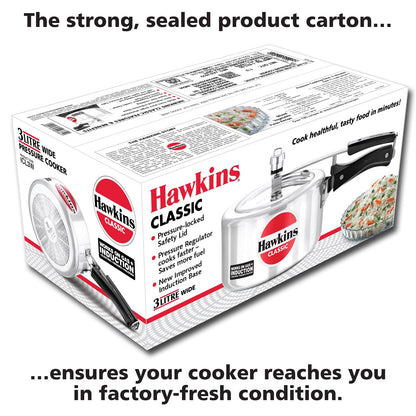 Hawkins Classic Aluminium Induction Base Inner Lid Pressure Cooker, 3 Litres Wide