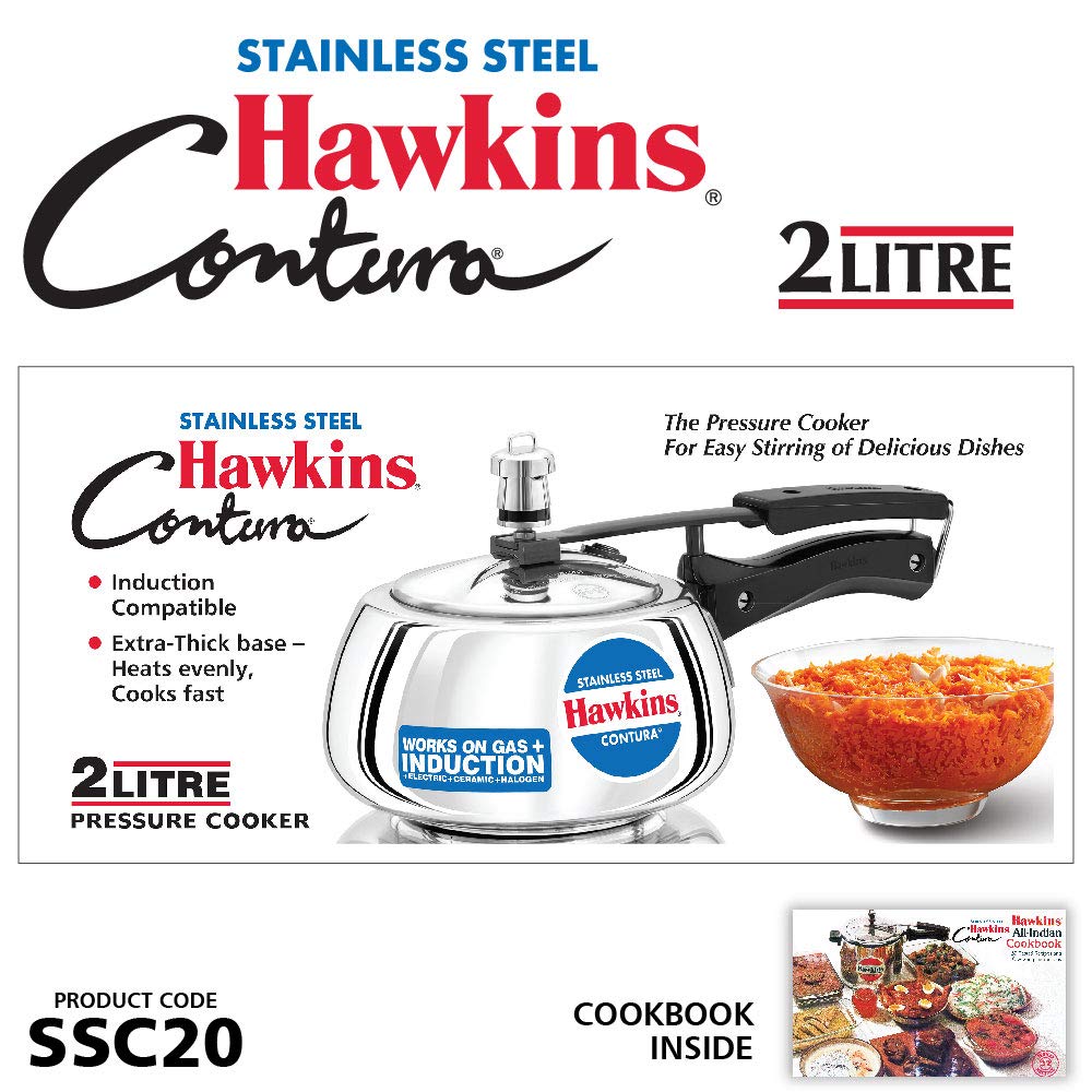 Hawkins Contura Stainless Steel Induction Base Inner Lid Pressure Cooker, 2 Litres