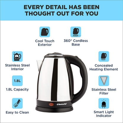 Butterfly EKN Stainless Steel Electric Kettle, 1.8 Litres