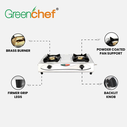 Greenchef Economy Stainless Steel Gas Stove, 2 Burner