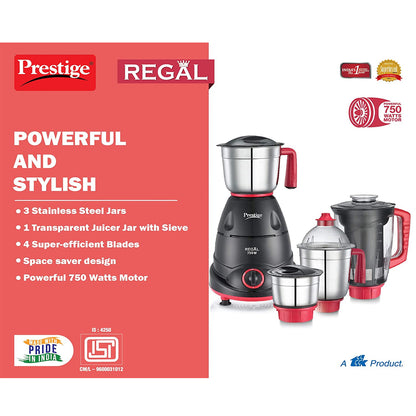 Prestige Regal Mixer Grinder, 750W, 4 Jar