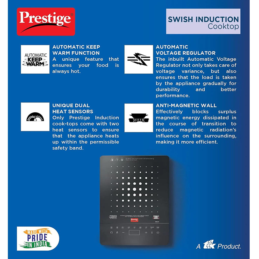 Prestige Swish Microcrystal Glass Panel Induction Cooktop, 2000W