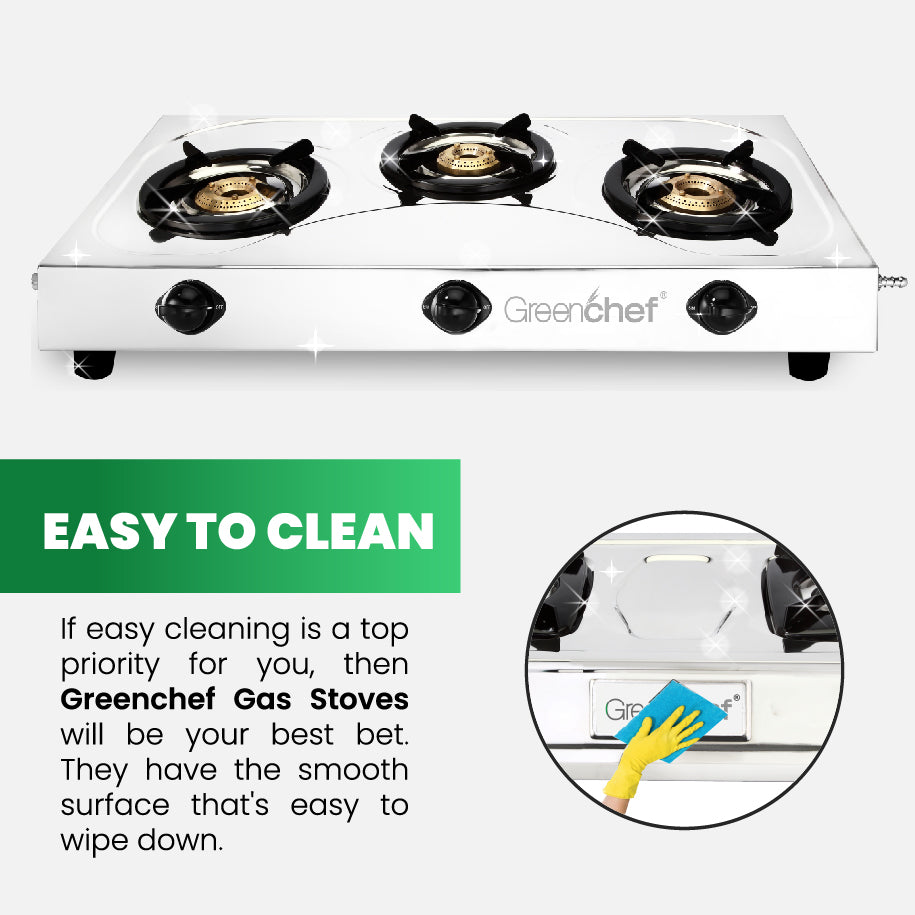 Greenchef Slim Stainless Steel Gas Stove, 3 Burner