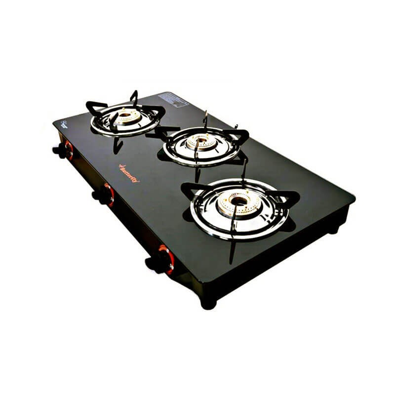 Butterfly Trio Toughned Glass Top Gas Stove, 3 Burner
