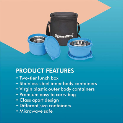Signoraware Monarch Executive Microsafe Steel Stainless Steel Inner Lunch Box with Bag