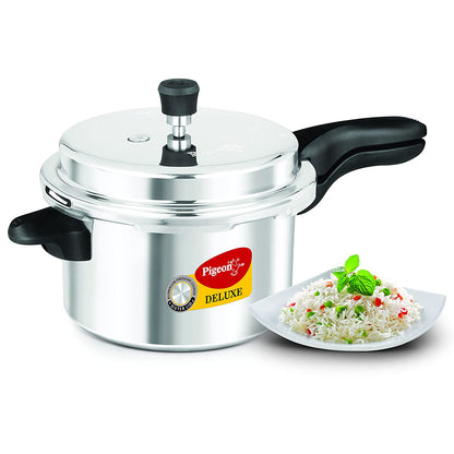 Pigeon Deluxe Aluminium Non-Induction Base Outer Lid Pressure Cooker, 5 Litres