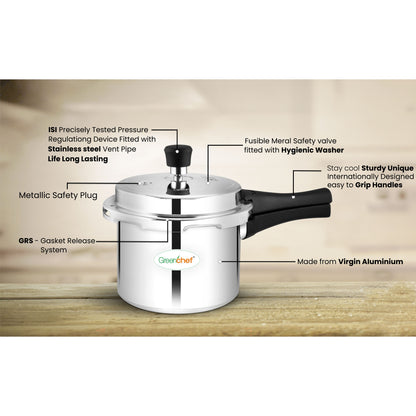 Greenchef Namo Aluminium Non-Induction Base Outer Lid Pressure Cooker, 3 Litres