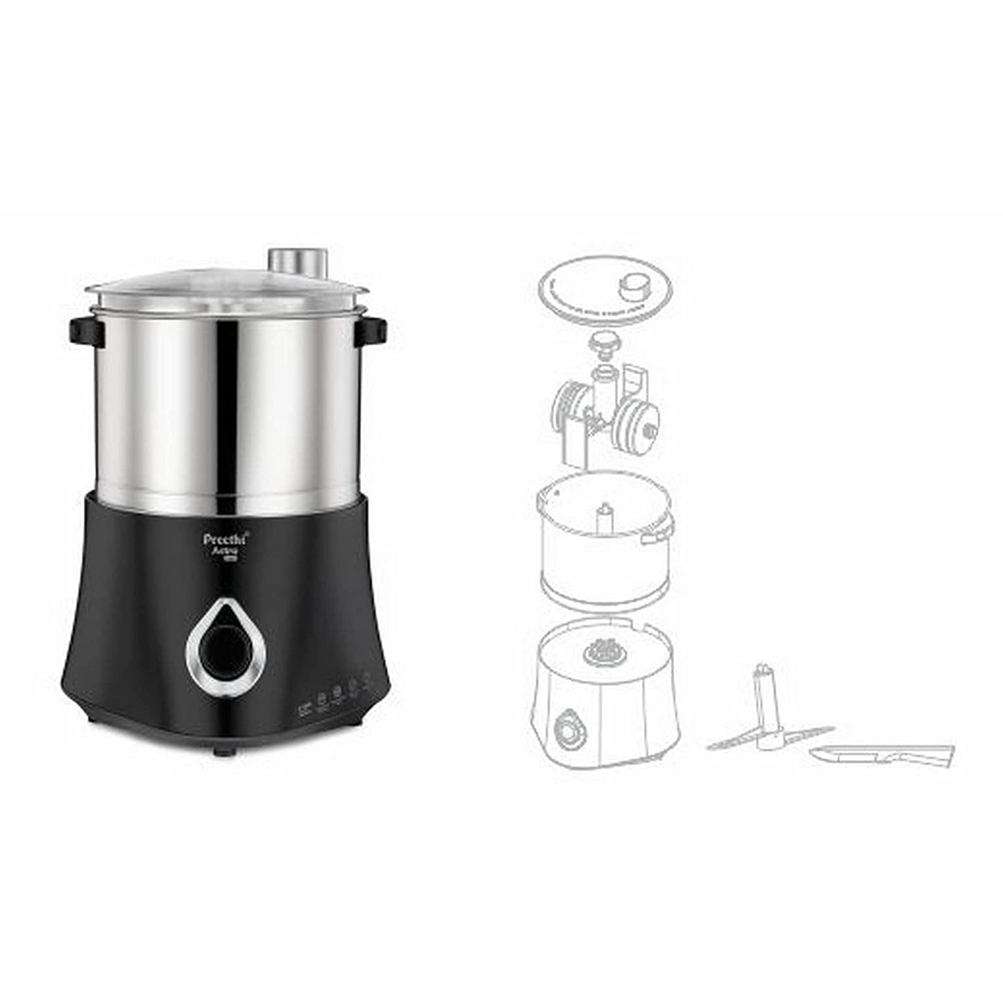 Preethi Astra Expert WG-909 Table Top Wet Grinder, 2 Litres (with Food Processor Jar Assembly)