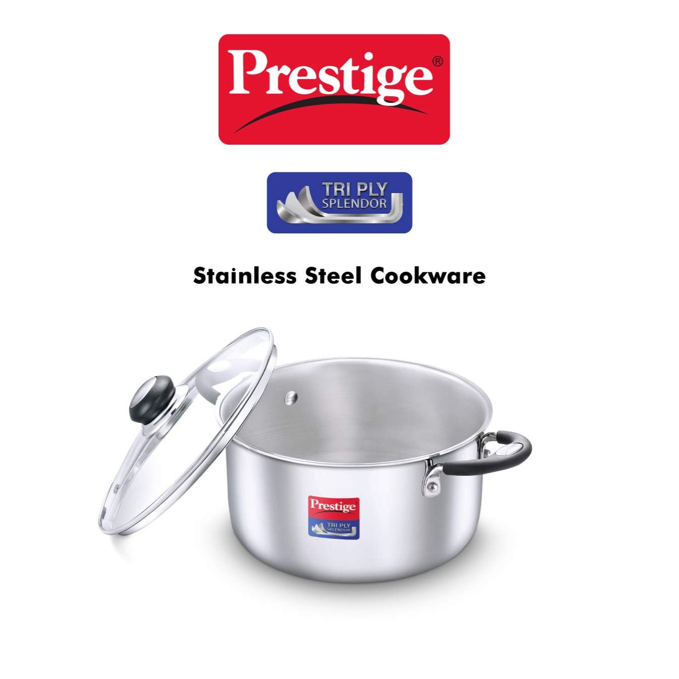 Prestige Tri Ply Splendor Stainless Steel Gas and Induction Compatible Casserole with Glass Lid