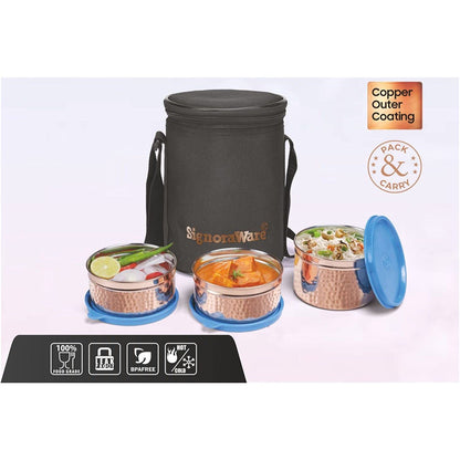 Signoraware Executive Copper Stainless Steel Inner Lunch Box with Bag