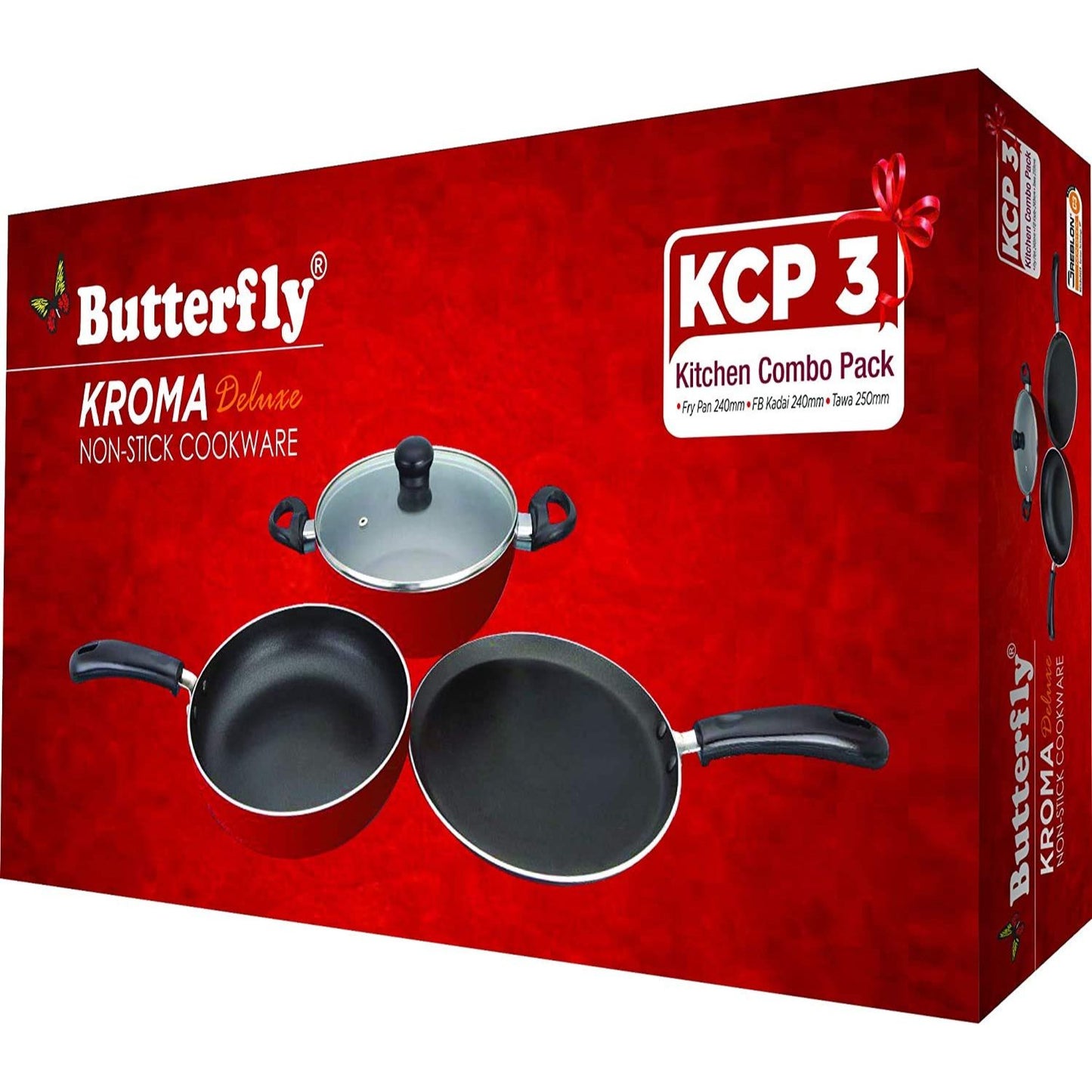 Butterfly Kroma Deluxe Aluminium Induction Base Non-Stick Kitchen Combo Pack, 3 Pieces