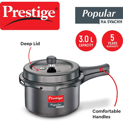 Prestige Popular Svachh Hard Anodised Aluminium Induction Base Outer Lid Pressure Cooker, 3 Litres