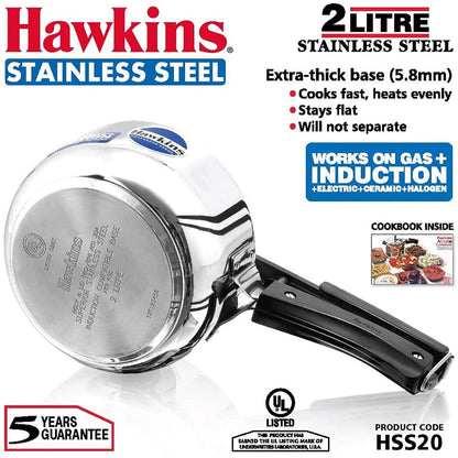 Hawkins Stainless Steel Induction Base Inner Lid Pressure Cooker, 2 Litres
