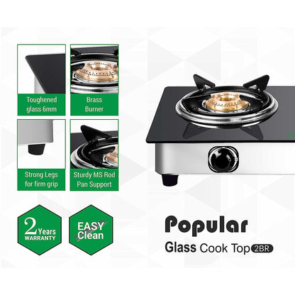 Greenchef Popular Toughened Glass Top Gas Stove, 2 Burner