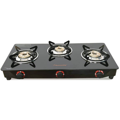 Butterfly Trio Toughned Glass Top Gas Stove, 3 Burner