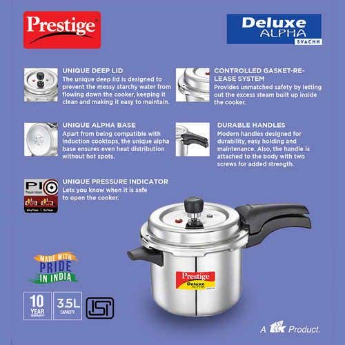 Prestige Deluxe Alpha Svachh Stainless Steel Induction Base Outer Lid Pressure Cooker, 3.5 Litres