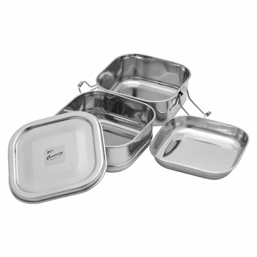 JVL Square Stainless Steel Lunch Box with Stainless Steel Inner Plate