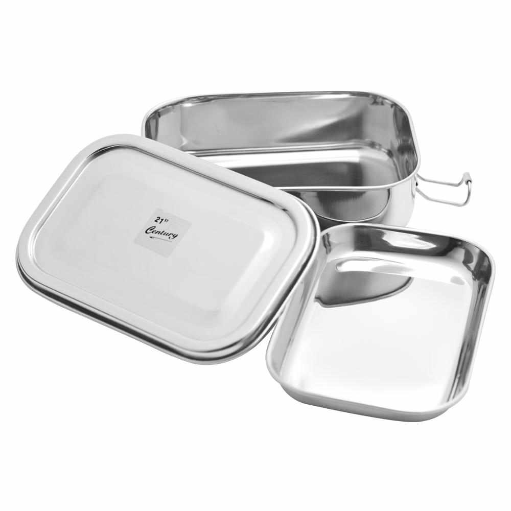 JVL Rectangle Stainless Steel Lunch Box with Stainless Steel Inner Plate