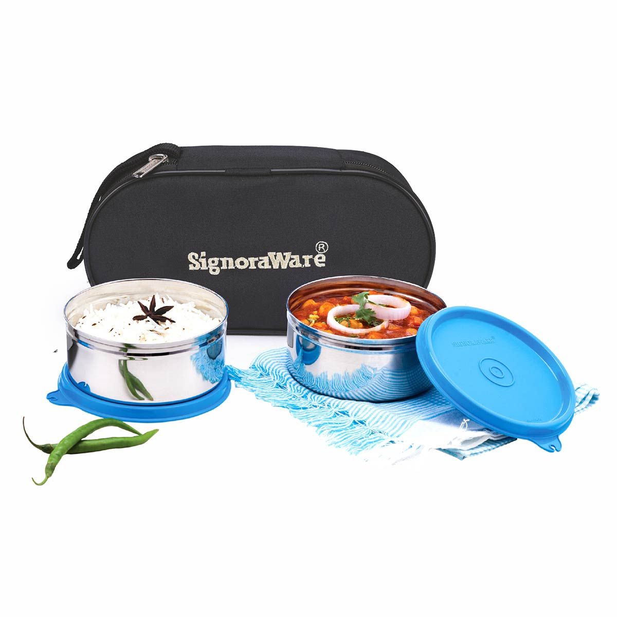 Signoraware Midday Maxx Fresh Steel Stainless Steel Lunch Box with Bag
