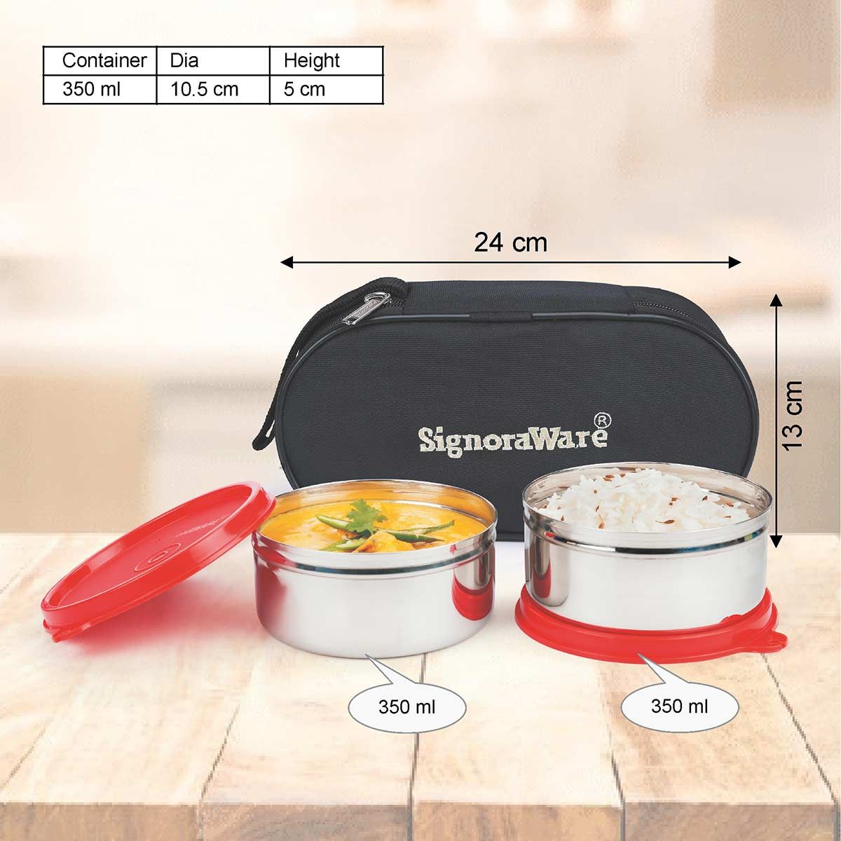 Signoraware Midday Maxx Fresh Steel Stainless Steel Lunch Box with Bag