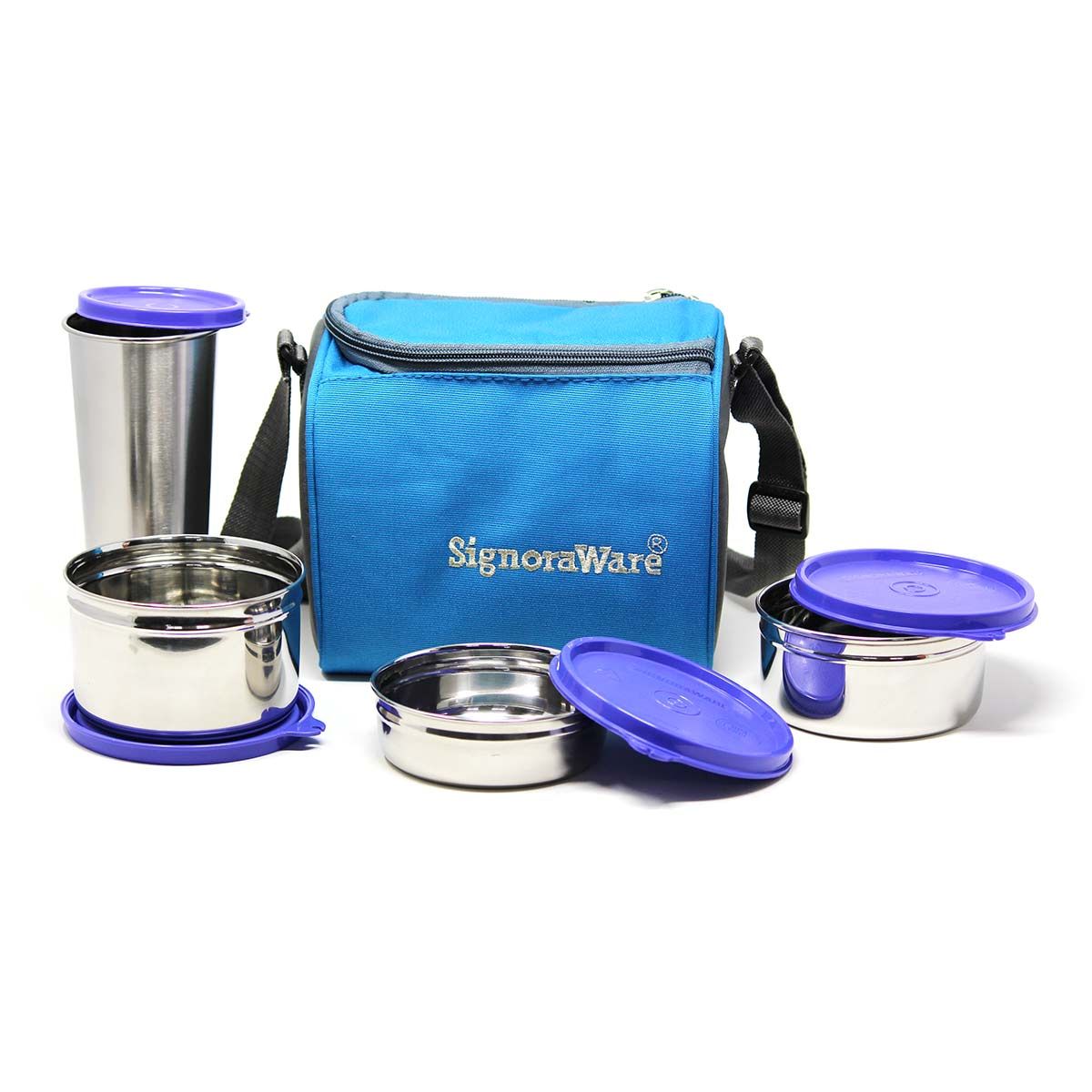 Signoraware Best Steel Stainless Steel Lunch Box with Steel Tumbler and Bag