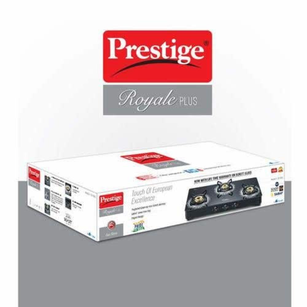 Prestige Royale Plus GT 03L Schott Glass Top Gas Stove, 3 Burner