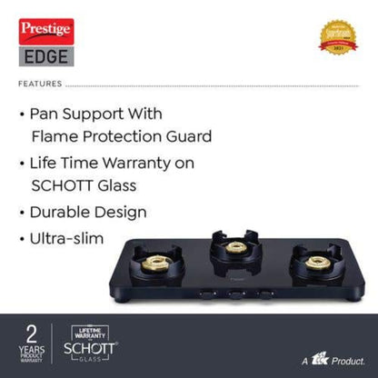 Prestige Edge PEBS 03 Schott Glass Top Gas Stove, 3 Burner