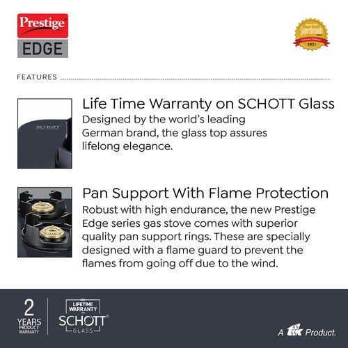 Prestige Edge PEBS 04 Schott Glass Top Gas Stove, 4 Burner