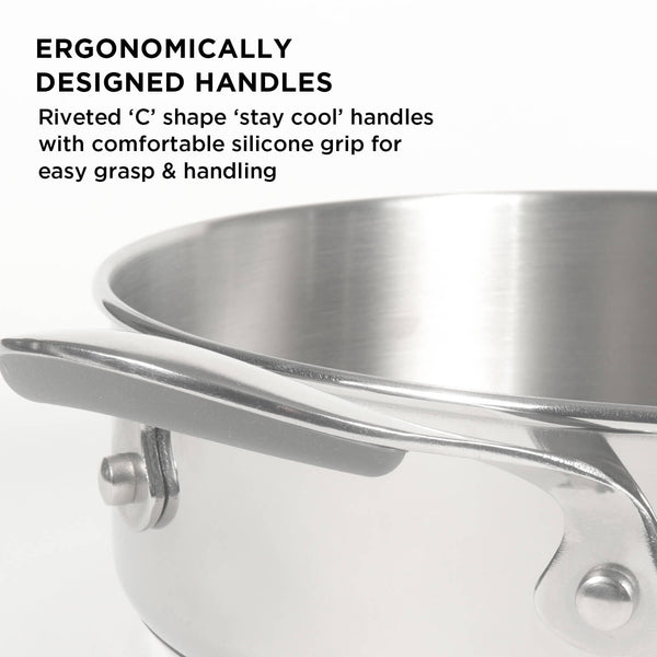 Meyer Select Nickel Free Stainless Steel Sauteuse With Glass Lid, Steel  Saute Pan With Triply Base, Frying Pan With Lid, Gas And Induction  Suitable