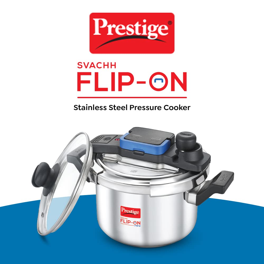 Prestige Svachh Flip-On Stainless Steel Base Inner Lid Pressure Pressure Cooker, 5 Litres