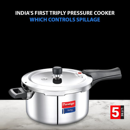 Prestige Svachh TriPly Body Stainless Steel Induction Base Outer Lid Pressure Cooker, 5 Litres