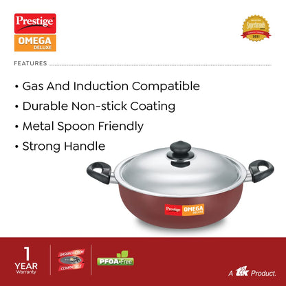 Prestige Omega Deluxe Aluminium Induction Base Non-Stick Kadai with Stainless Steel Lid