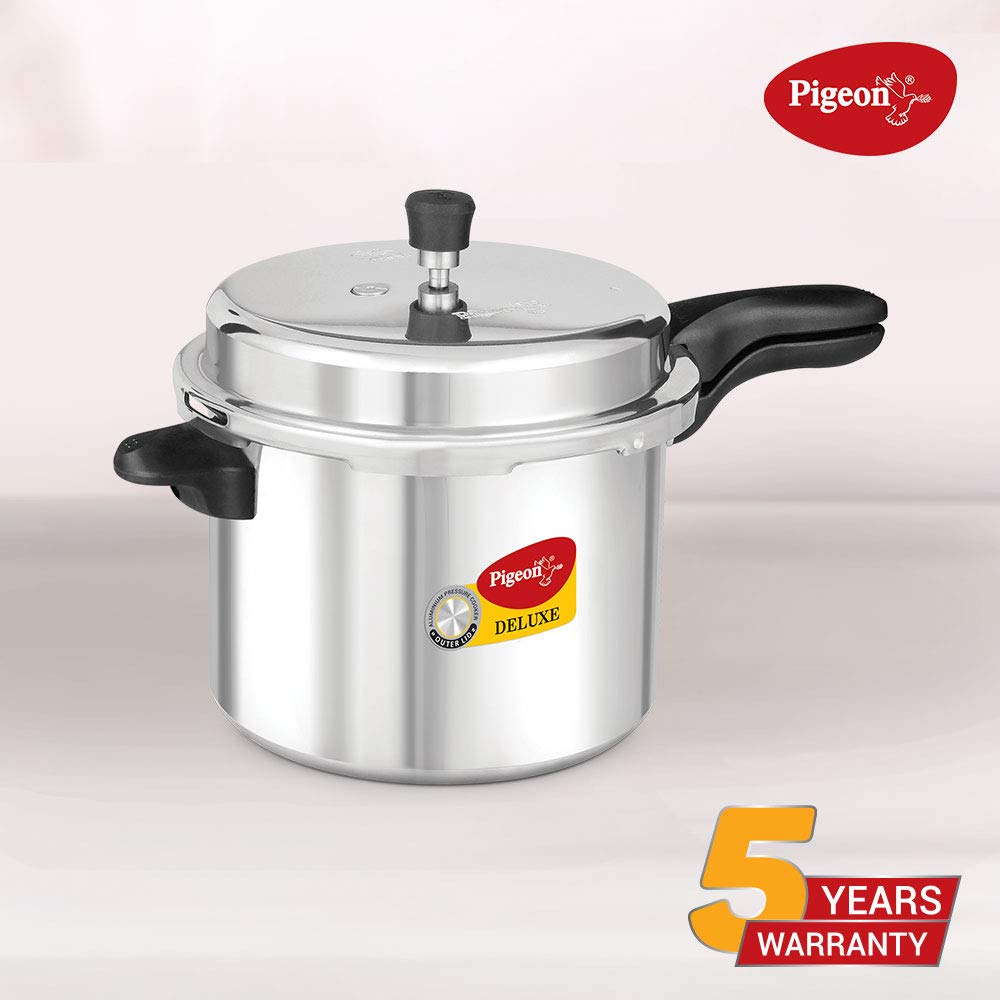 Pigeon Deluxe Aluminium Non-Induction Base Outer Lid Pressure Cooker, 7.5 Litres