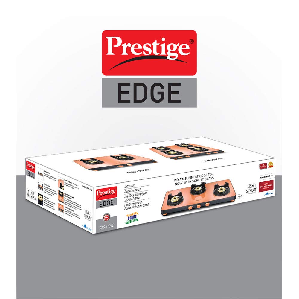 Prestige Edge PEPS 03 Schott Glass Top Gas Stove, 3 Burner