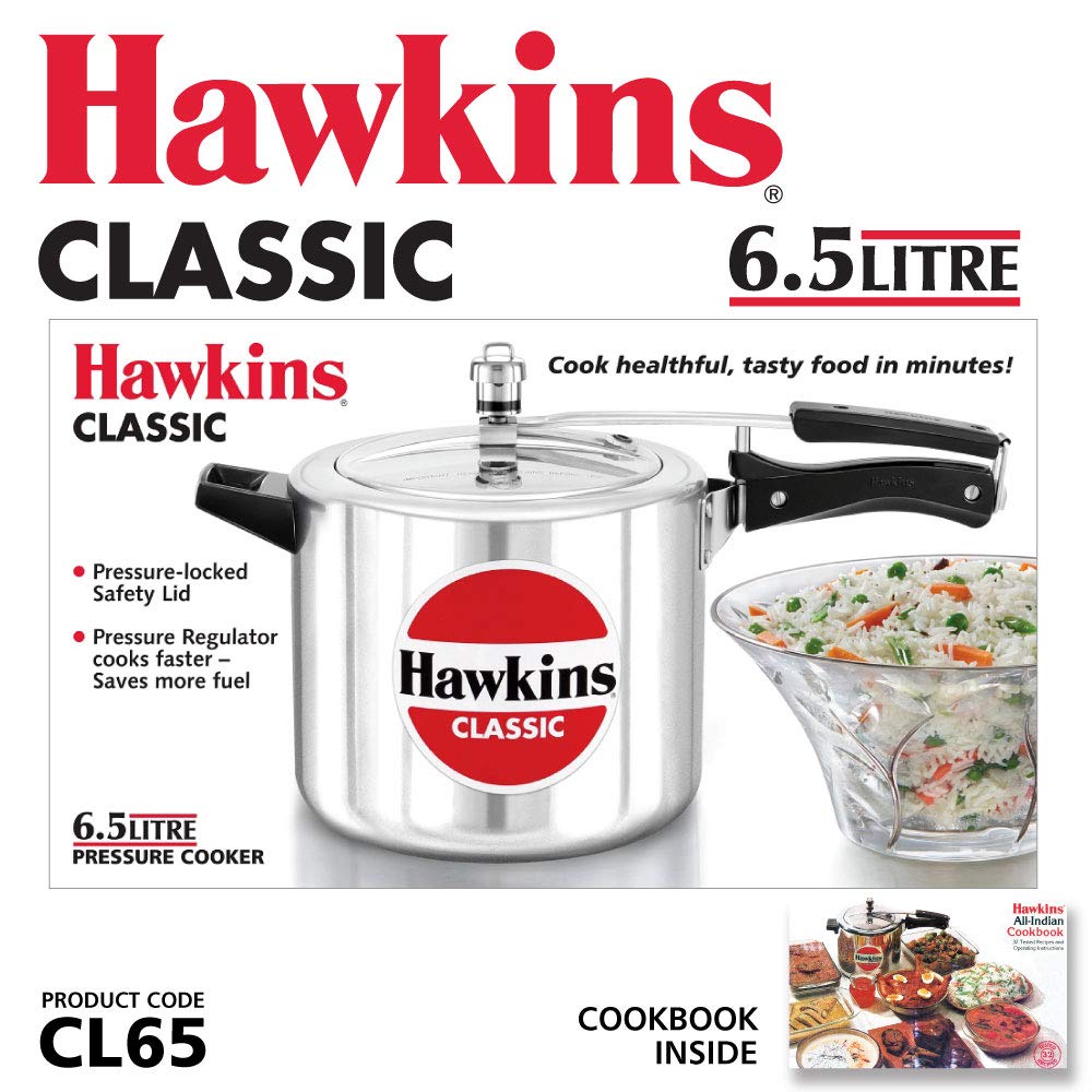 Hawkins Classic Aluminium Non-Induction Base Inner Lid Pressure Cooker, 6.5 Litres