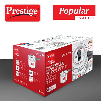 Prestige Popular Svachh Aluminium Non-Induction Base Outer Lid Pressure Cooker, 1.5 Litres