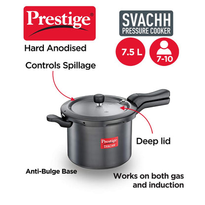Prestige Svachh Hard Anodised Aluminium Induction Base Outer Lid Pressure Cooker, 7.5 Litres