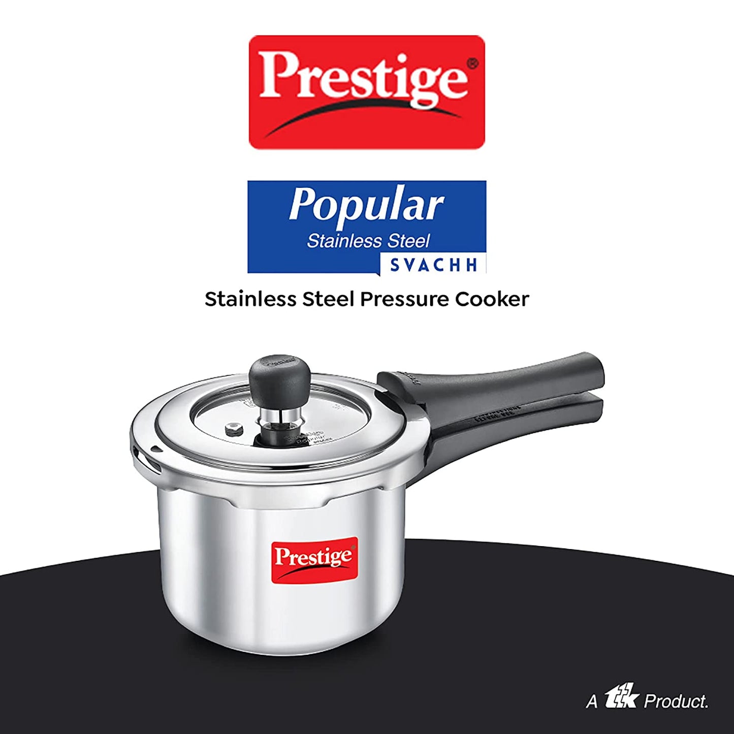Prestige Popular Stainless Steel Svachh Spillage Control Stainless Steel Induction Base Outer Lid Pressure Cooker, 1.5 Litres