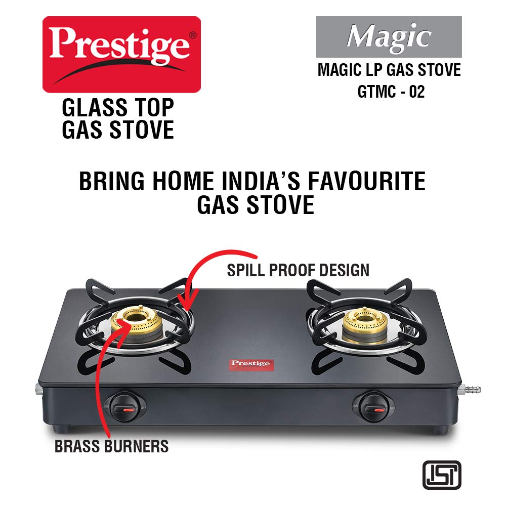 Prestige Magic GTMC 02 Toughened Glass Top Gas Stove, 2 Burner