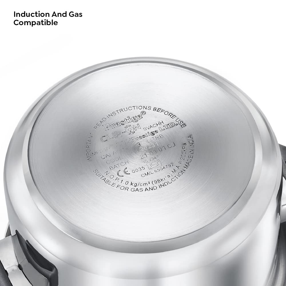 Prestige Svachh Flip-On Mini Stainless Steel Induction Base Inner Lid Pressure Cooker, 3 Litres