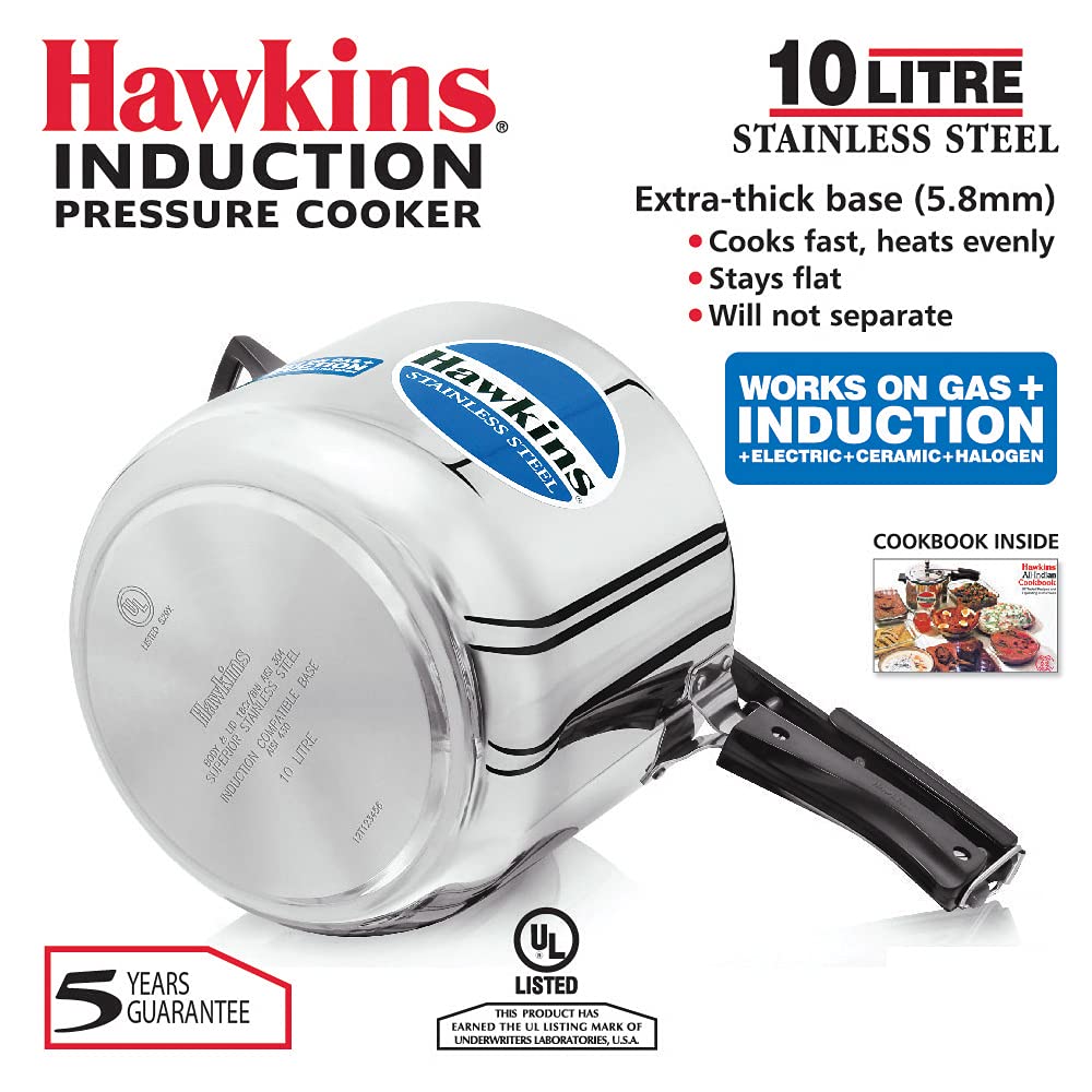 Hawkins Stainless Steel Induction Base Inner Lid Pressure Cooker, 10 Litres