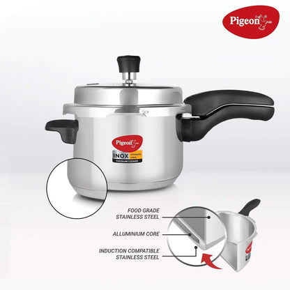Pigeon Inox Stainless Steel Induction Base Outer Lid Pressure Cooker, 3 Litres