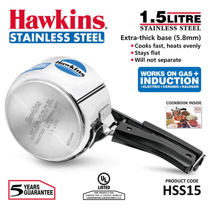 Hawkins Stainless Steel Induction Base Inner Lid Pressure Cooker, 1.5 Litres
