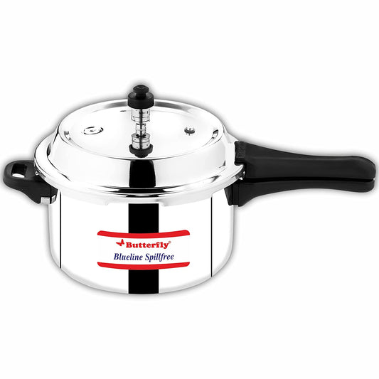 Butterfly Blueline Spillfree Stainless Steel Induction Base Outer Lid Pressure Cooker, 5 Litres